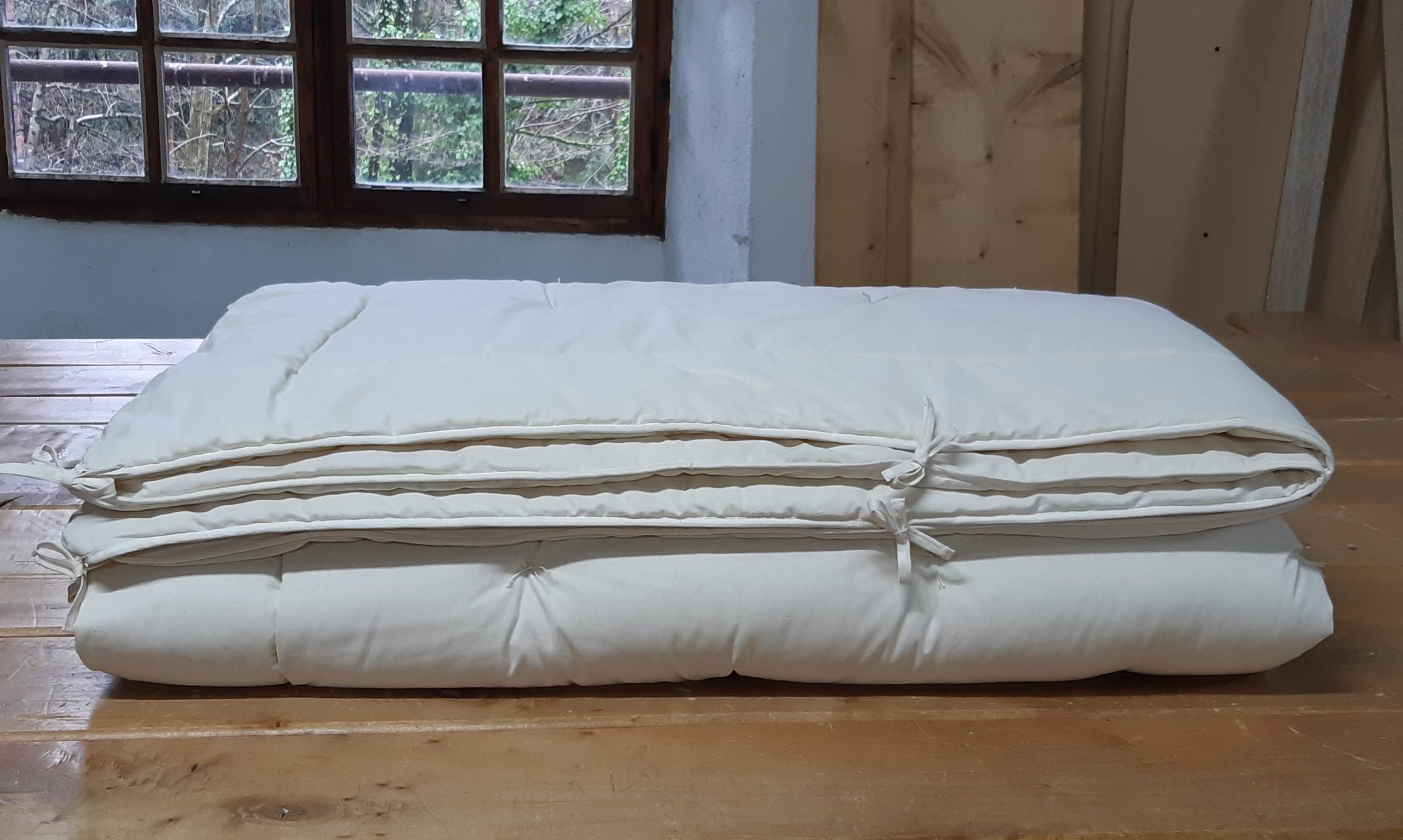 Couette 200x200 naturelle 4 saisons laine - Confectionnée en France -  Matelas No Stress